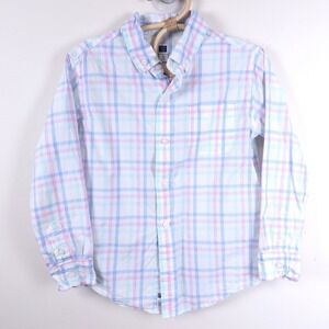 Janie and Jack Plaid Button Down Shirt Kids 4 Blue Pink Pastel Long Sleeve
